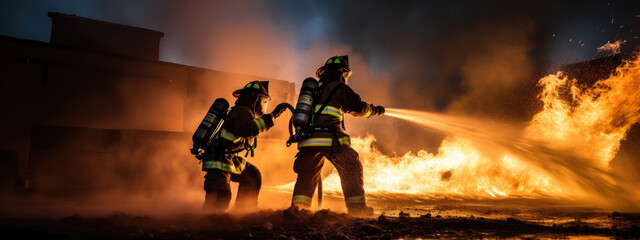 Fototapeta premium Portrait of a firefighters in equipment. Firefighters put out the fire