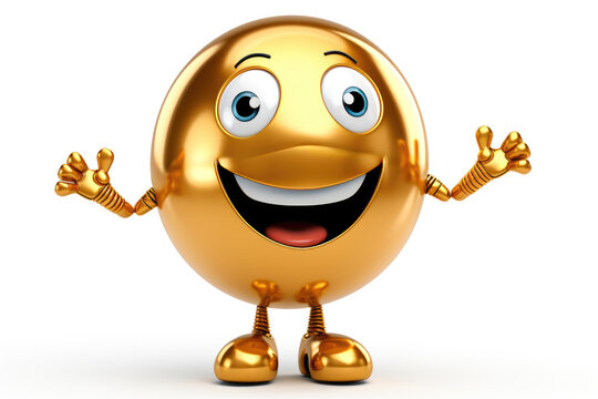 3D happy and funny golden cartoon character on white background Generative AI Illustration