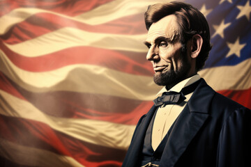 Abraham Lincoln Illustration with American Flag - President, Election, Vote, Independence - Generative AI