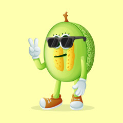 honeydew melon character with a cool face and sunglasses