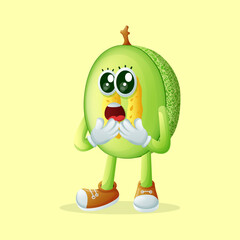 honeydew melon character with a surprised face and open mouth