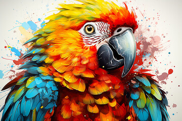 Colorful parrot drawn with watercolor isolated on background