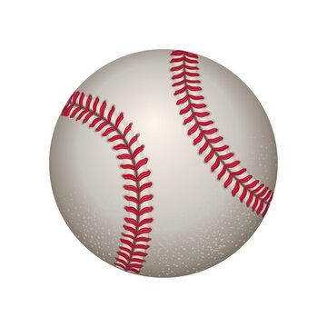 Vector illustration of realistic baseball leather ball. Basic softball. Hand drawn sketch baseball ball in color, isolated on white background. Detailed drawing in the style of vintage. 