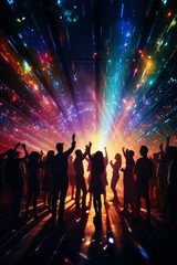 Disco laser - silhouette of people dancing under disco laser beam - 646008115