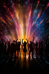 Fototapeta na wymiar Disco laser - silhouette of people dancing under disco laser beam