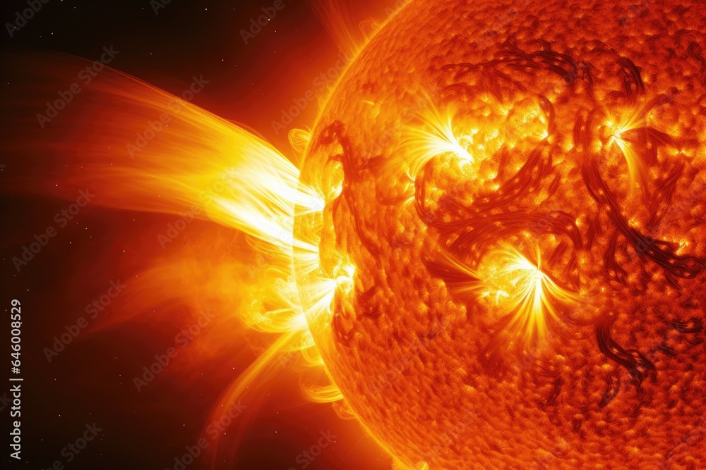 Poster sun with explosions on the surface.