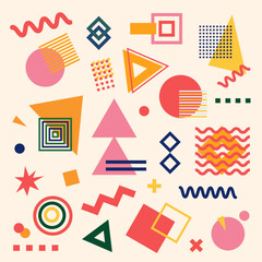 Abstract geometric shapes set. Memphis design, bauhaus retro elements. For web, vintage, advertisement, commercial banner