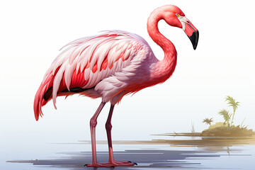 Pink flamingo drawn with watercolor isolated on background