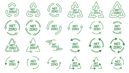 Icon collection with zero emission symbol concept. greenhouse gas carbon credit design set. recycle protect ecological green vector. carbon net zero neutral natural. renewable carbon footprint art