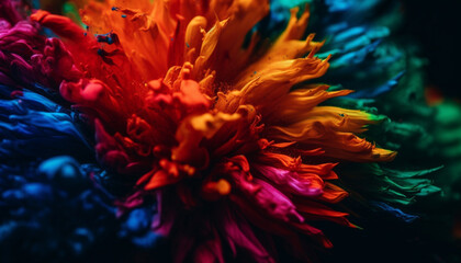Vibrant colors of a multi colored chrysanthemum in close up macro generated by AI
