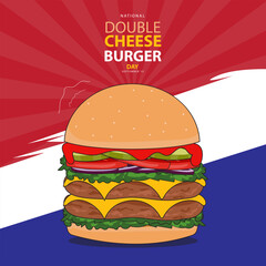 National Double Cheeseburger Day on september 15, with vector illustration burger and text isolated on abstract background for commemorate and celebrate National Double Cheeseburger Day.