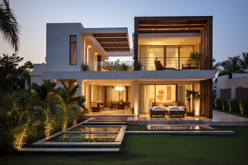 Luxury Home With Pool, Modern Indian House, Modern Indian House Design, Modern Indian House Exterior