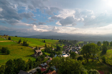 Tatry, Tatra mountain, gory, polskie góry, Slovakia, drone, bird view, aerial, city, urban, street, building, roof, sky, clouds, summer time