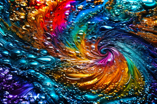 Abstract dark fluid art, ornament with neon violet, majestic and lemon splash, swirls, flow, dynamic, expressive
