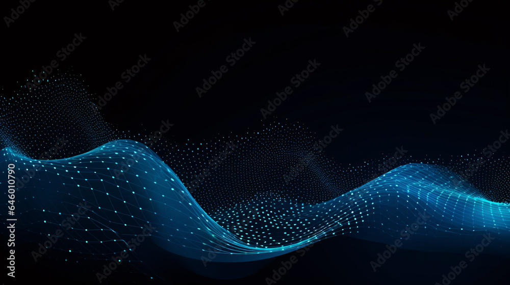 Sticker abstract motion of particle waves: a high-tech background design with waving dots for brochures, fly