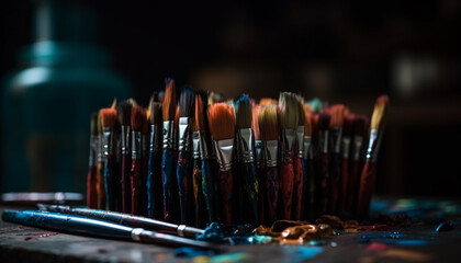 The artist table held a large collection of beauty products generated by AI