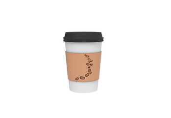 Paper Coffee Cup front view without shadow 3d render