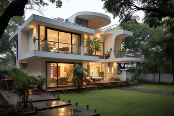 Luxury Home With A Balcony, Modern Indian House, Modern Indian House Design, Modern Indian House Exterior

