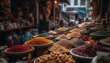 A vibrant spice stall in the Medina district sells variety generated by AI