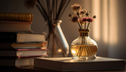 Antique bookshelf collection a rustic still life of literature elegance generated by AI