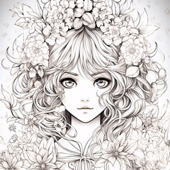 Express your creativity with a manga-style princess coloring page filled with charming characters..