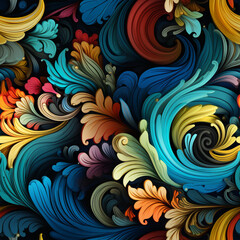 Fototapeta na wymiar seamless pattern, 3D, bold, floral, colorful, plants, flumes, swirls, botany, botanical