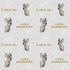 Seamless pattern with cute koala and hearts. Vector background.