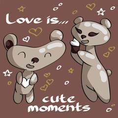 Cute cartoon bear couple. Vector illustration for Valentine's day.