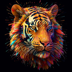 AI, Colorful head of tiger with black background