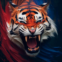 AI, Tiger poster, blue and red