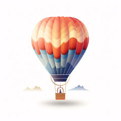 A solitary, multicolored hot air balloon, against a white background, exudes its brilliance.