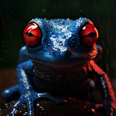 AI, closeup on blue from with big red eyes