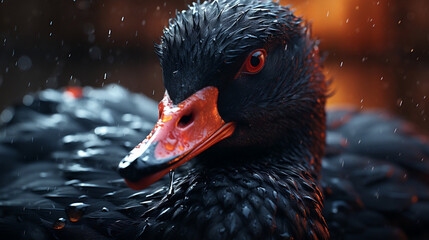 AI, closeup on a black swan 