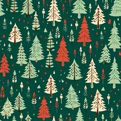 Obraz premium Christmas tree seamless pattern, tileable holiday country print for wallpaper, wrapping paper, scrapbook, fabric and product design