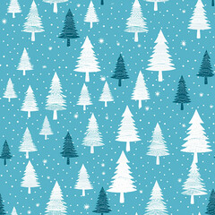 Obraz premium Christmas tree seamless pattern, tileable blue holiday country print for wallpaper, wrapping paper, scrapbook, fabric and product design