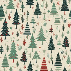 Obraz premium Christmas tree seamless pattern, tileable holiday country print for wallpaper, wrapping paper, scrapbook, fabric and product design