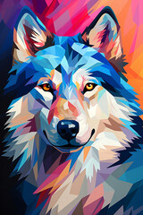 A wolf looking into camera, mazaica, colorful, AI GENERATED