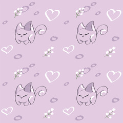 Fototapeta na wymiar Seamless pattern with cute cats and hearts. Vector illustration.