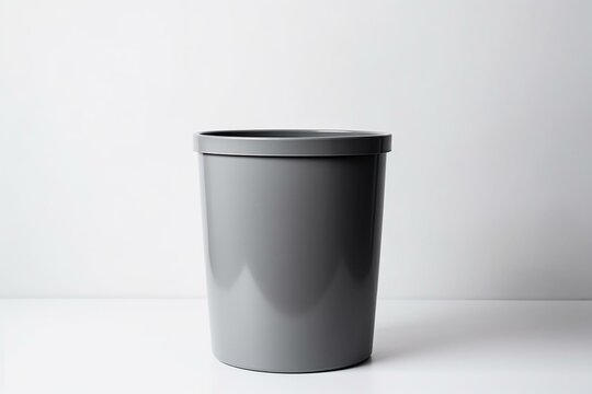 Single gray bin on white surface. Generative AI