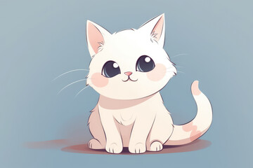 Cute Smiling White Cartoon Cat