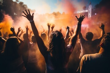 Crowd cheering at a music festival - Young people having fun at a music festival