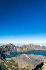 Mount Rinjani crater and lake view from summit, Lombok, Indonesia. Rinjani is the second highest active volcano in Indonesia