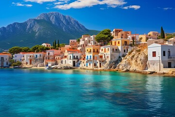 Town on an island in Greece. Generative AI