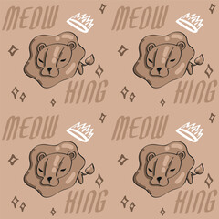 Seamless pattern with hand drawn cute lions. Vector illustration.
