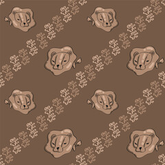 Seamless pattern with hand drawn doodle lions. Vector illustration.