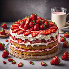 Strawberry cake with decoration generated.Ai