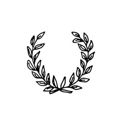 Laurel wreath, laurel branch - a symbol of victory, glory. Ancient Greece and Rome. Doodle. Vector illustration. Hand drawn. Outline.