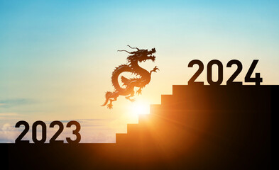 2023から2024へ飛躍する龍　2024年新年イメージ　令和六年年賀状素材