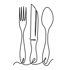 Vector continuous one line Fork, Knife, Spoon illustration