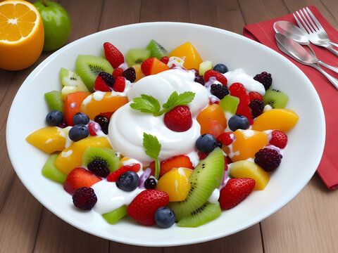 Healthy bowl of homemade fruit yogurt